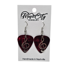 Load image into Gallery viewer, Guitar Pick Earrings β Choose Your Color β Handmade Nashville Music City Jewelry β Treble Clef Charm Earrings