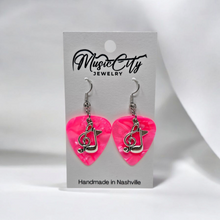 Load image into Gallery viewer, Guitar Pick Earrings β Choose Your Color β Handmade Nashville Music City Jewelry β Treble Clef & Music Note Charm
