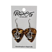 Load image into Gallery viewer, Guitar Pick Earrings β Choose Your Color β Handmade Nashville Music City Jewelry β Treble Clef & Music Note Charm