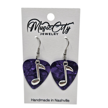 Load image into Gallery viewer, Guitar Pick Earrings β Choose Your Color β Handmade Nashville Music City Jewelry β Music Note
