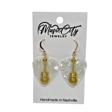 Load image into Gallery viewer, Handmade Guitar Pick Earrings – Custom Color Picks – Gold Plated Hooks – Guitar Charm Music Jewelry