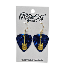 Load image into Gallery viewer, Handmade Guitar Pick Earrings – Custom Color Picks – Gold Plated Hooks – Guitar Charm Music Jewelry