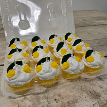 Load image into Gallery viewer, 12 Pack - Scented Yellow Floral Decorated Cupcake Candles