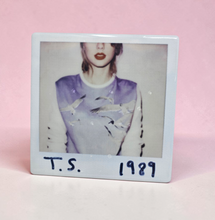 Load image into Gallery viewer, 1989 Swiftie Inspired Ceramic Coaster, Retro Pop Album Style Coaster, Pop Music Fan Gift, Aesthetic Music Decor, Glossy Tile Coaster with Cork Back