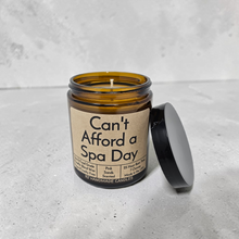 Load image into Gallery viewer, Funny Saying Candle – “Can’t Afford a Spa Day” – Pink Sands Scented Candle, 8 oz Amber Jar, Hand Poured in Nashville