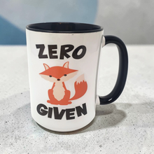 Load image into Gallery viewer, Funny Fox Mug – “Zero Fox Given” – Cute Fox Pun Coffee Mug, 15 oz Ceramic, Double-Sided Print