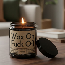 Load image into Gallery viewer, Funny Saying Scented Candle Jar - Wax On Fuck Off Karate Kid