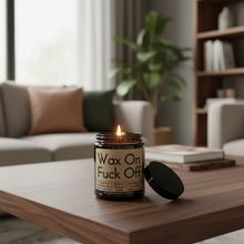 Load image into Gallery viewer, Funny Saying Scented Candle Jar - Wax On Fuck Off Karate Kid
