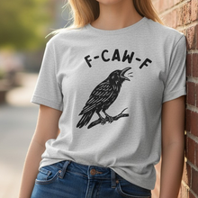 Load image into Gallery viewer, **F-Caw-F Raven Bird Graphic Tee – Adult Unisex Grey 60/40 Polycotton Shirt (S–2XL)**