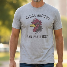 Load image into Gallery viewer, “Cluck Around & Find Out” Rooster Tee – Grey Unisex T-Shirt