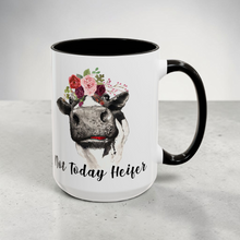 Load image into Gallery viewer, Funny Cow Mug – “Not Today Heifer” – Cute Cow with Flower Crown Coffee Mug, 15 oz Ceramic, Double-Sided Print