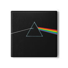 Load image into Gallery viewer, Dark Side of the Moon Inspired Ceramic Coaster, Prism Rainbow Album Art Coaster, Classic Rock Decor, Music Lover Gift, Glossy Tile Coaster with Cork Back
