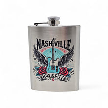 Load image into Gallery viewer, Large 8 oz Hip Flask - Nashville Music City Guitar Rose