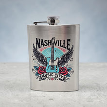 Load image into Gallery viewer, Large 8 oz Hip Flask - Nashville Music City Guitar Rose