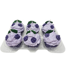 Load image into Gallery viewer, 6 Pack - Scented Purple Floral Cupcake Candles