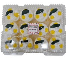 Load image into Gallery viewer, 12 Pack - Scented Yellow Floral Decorated Cupcake Candles