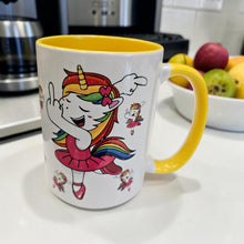 Load image into Gallery viewer, Funny Unicorn Mug – Ballerina Unicorn Flipping the Bird – Sassy Ballet Unicorn Coffee Mug, 15 oz Ceramic, Double-Sided Print