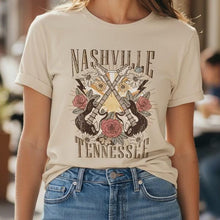 Load image into Gallery viewer, Adult Tee - Nashville Guitar Flowers Graphic
