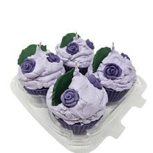 Load image into Gallery viewer, 4 Pack - Scented Purple Floral Cupcake Candles