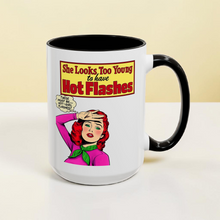 Load image into Gallery viewer, Funny Hot Flash Mug – “Hot Girl Flashes” – Menopause Humor Coffee Mug, 15 oz Ceramic, Double-Sided Print