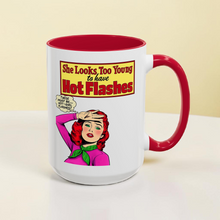 Load image into Gallery viewer, Funny Hot Flash Mug – “Hot Girl Flashes” – Menopause Humor Coffee Mug, 15 oz Ceramic, Double-Sided Print