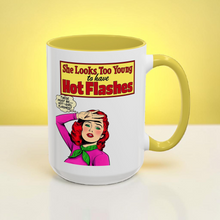 Load image into Gallery viewer, Funny Hot Flash Mug – “Hot Girl Flashes” – Menopause Humor Coffee Mug, 15 oz Ceramic, Double-Sided Print