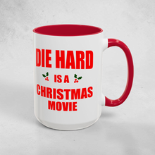 Load image into Gallery viewer, Die Hard Is a Christmas Movie Mug – Funny Holiday Movie Debate Coffee Mug – 15 oz Ceramic, Double-Sided Print