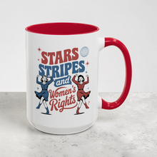 Load image into Gallery viewer, 4th of July Feminist Mug – “Stars Stripes & Women’s Rights” – Retro Cowgirl Coffee Mug, 15 oz Ceramic, Double-Sided Print