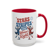 Load image into Gallery viewer, 4th of July Feminist Mug – “Stars Stripes & Women’s Rights” – Retro Cowgirl Coffee Mug, 15 oz Ceramic, Double-Sided Print