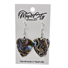 Load image into Gallery viewer, Guitar Pick Earrings – Choose Your Color – Handmade Nashville Music City Jewelry – Treble Clef Charm Earrings
