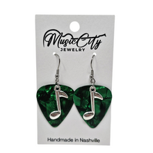 Load image into Gallery viewer, Guitar Pick Earrings – Choose Your Color – Handmade Nashville Music City Jewelry – Music Note
