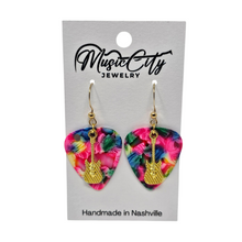 Load image into Gallery viewer, Handmade Guitar Pick Earrings – Custom Color Picks – Gold Plated Hooks – Guitar Charm Music Jewelry
