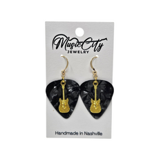 Load image into Gallery viewer, Handmade Guitar Pick Earrings – Custom Color Picks – Gold Plated Hooks – Guitar Charm Music Jewelry
