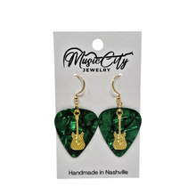 Load image into Gallery viewer, Handmade Guitar Pick Earrings – Custom Color Picks – Gold Plated Hooks – Guitar Charm Music Jewelry
