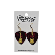 Load image into Gallery viewer, Handmade Guitar Pick Earrings – Custom Color Picks – Gold Plated Hooks – Guitar Charm Music Jewelry
