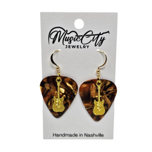 Load image into Gallery viewer, Handmade Guitar Pick Earrings – Custom Color Picks – Gold Plated Hooks – Guitar Charm Music Jewelry

