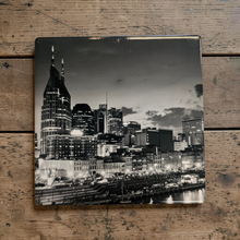 Load image into Gallery viewer, Ceramic Coaster - Nashville Batman Building B&amp;W
