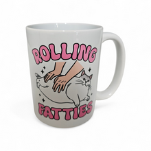 Load image into Gallery viewer, Funny Cat Mug – “Rolling Fatties” – Chubby Cat Humor Coffee Mug, 15 oz Ceramic, Double-Sided Print
