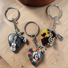 Load image into Gallery viewer, Guitar Pick Key Chain - Choose your Pick and 2 Charms
