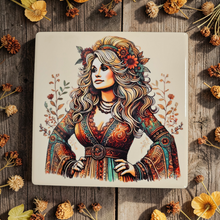 Load image into Gallery viewer, Ceramic Coaster  - Dolly 70's Retro Flowers
