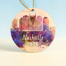 Load image into Gallery viewer, Double Sided Wooden Ornnament - Nashville Purple Watercolor
