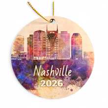 Load image into Gallery viewer, Double Sided Wooden Ornnament - Nashville Purple Watercolor
