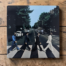 Load image into Gallery viewer, Abbey Road Inspired Ceramic Coaster, Classic Rock Album Art Coaster, Vintage Music Decor, Beatles Style Gift, Glossy Tile Coaster with Cork Back
