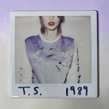 Load image into Gallery viewer, 1989 Swiftie Inspired Ceramic Coaster, Retro Pop Album Style Coaster, Pop Music Fan Gift, Aesthetic Music Decor, Glossy Tile Coaster with Cork Back
