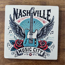 Load image into Gallery viewer, Ceramic Coaster  - Nashville Guitar Rose
