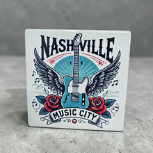 Load image into Gallery viewer, Ceramic Coaster  - Nashville Guitar Rose
