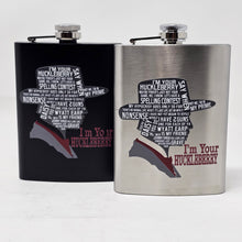Load image into Gallery viewer, I’m Your Huckleberry 8 oz Hip Flask – Western Cowboy Gift – Funny Flask
