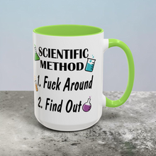 Load image into Gallery viewer, Funny Science Mug – “Scientific Method: Fuck Around &amp; Find Out” – Sarcastic Coffee Mug, 15 oz Ceramic, Double-Sided Print
