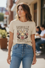 Load image into Gallery viewer, Adult Tee - Nashville Guitar Flowers Graphic
