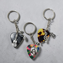 Load image into Gallery viewer, Guitar Pick Key Chain - Choose your Pick and 2 Charms
